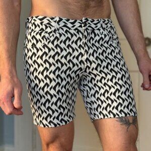 ST33LE Shorts Men's Size 26 Geometric Stretch 5-Pocket Black & White